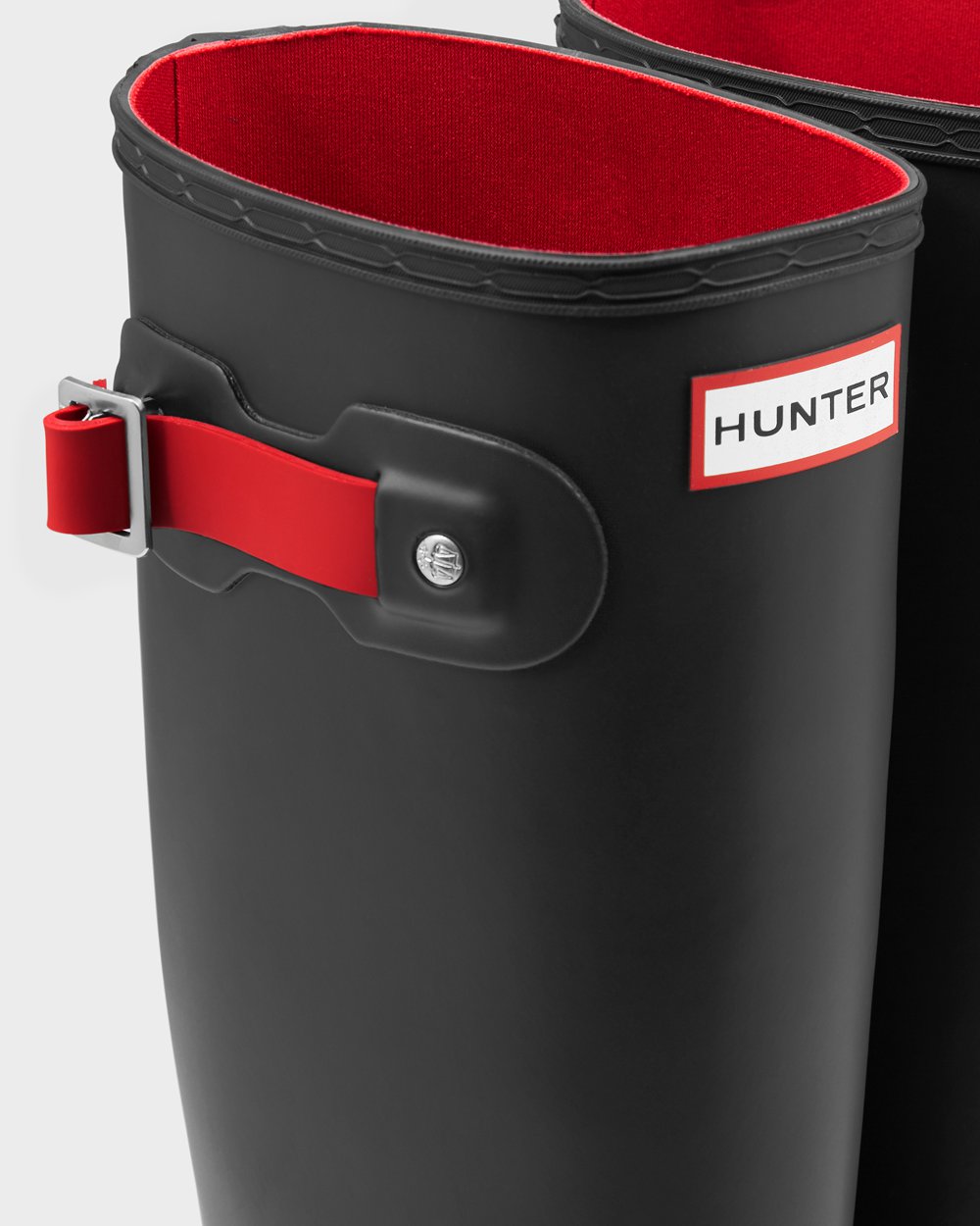 Hunter Ženske Visoke Gumene Čizme Crne/Crvene Original Flat Heel Calendar Sole Hrvatska 3509-PTFNH